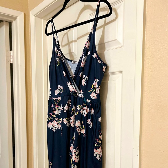Styleworld V-Neck Navy Blue and Floral Spaghetti Strap Swing Dress - Size XXL - Picture 2 of 12